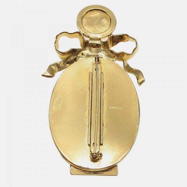 Pre Owned Chanel Bow Mirror Brooch Pin Gold