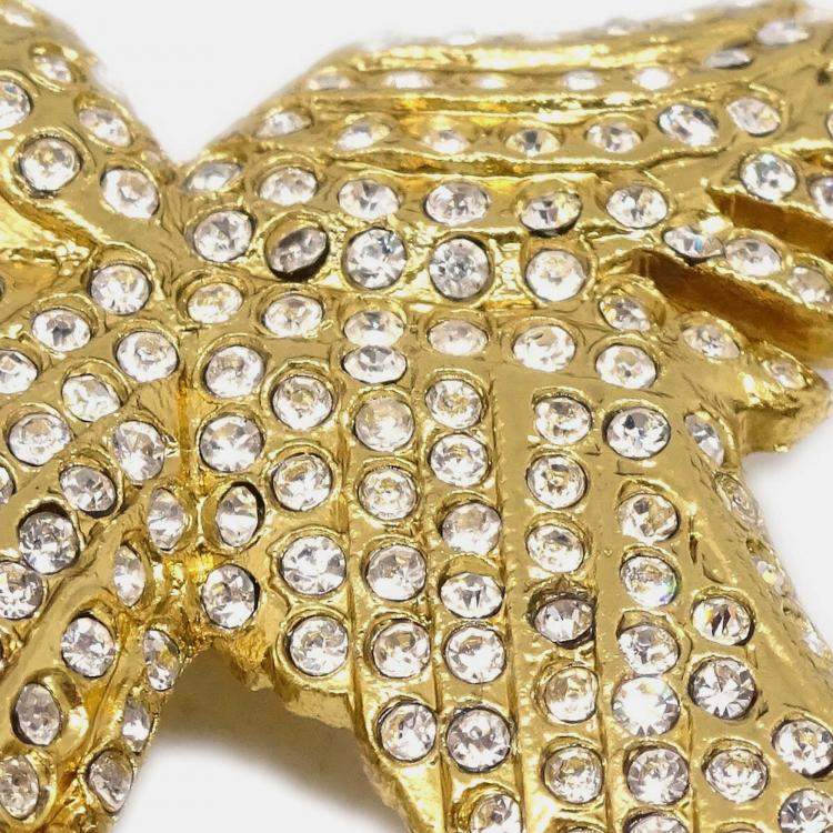 Pre Owned Chanel Eagle Rhinestone Brooch Pin Gold