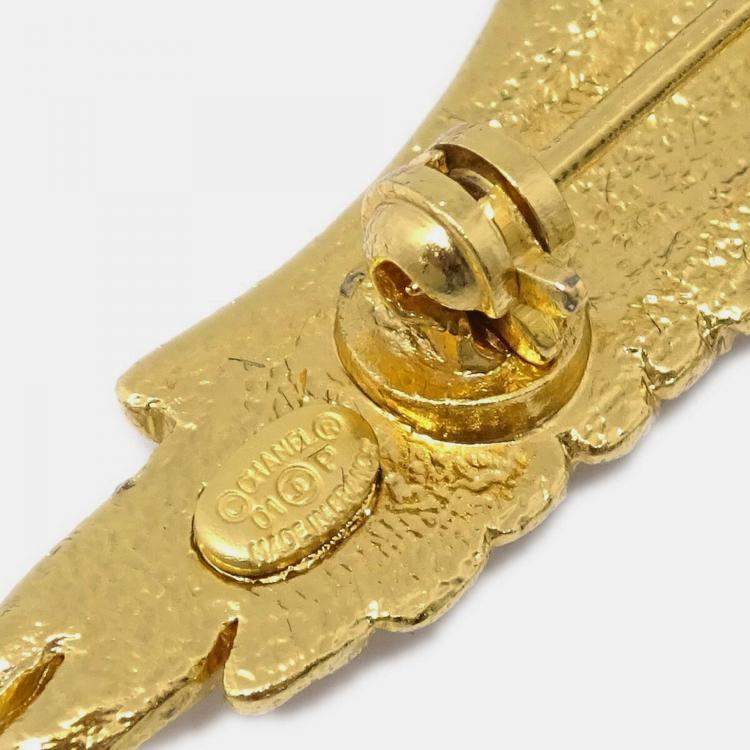 Pre Owned Chanel Eagle Rhinestone Brooch Pin Gold