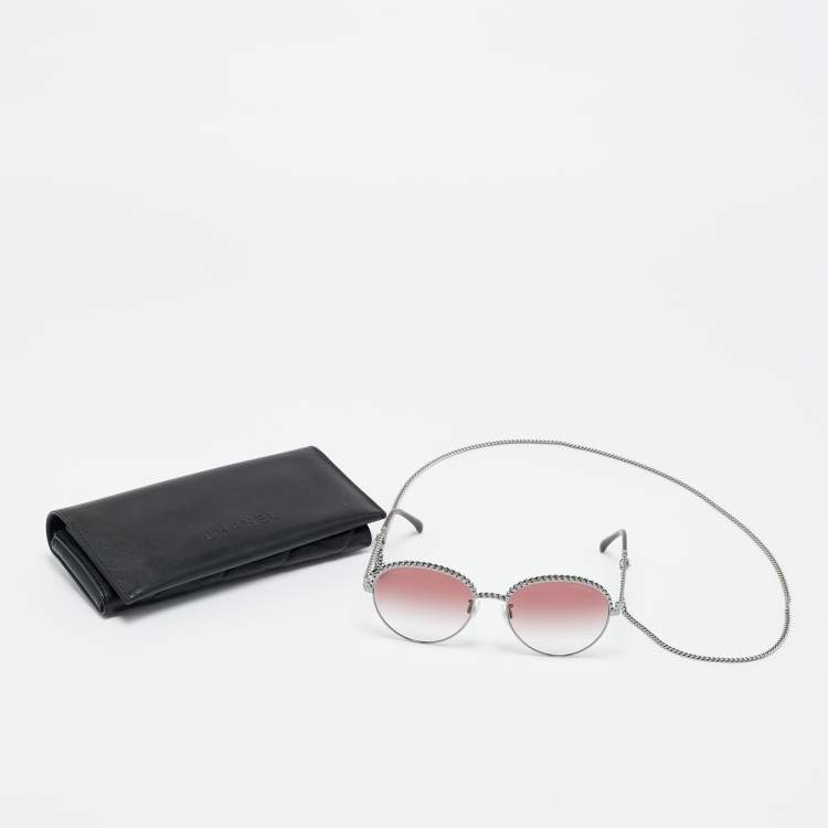 Pre Owned Chanel Pink Gradient 4242 Pantos Chain Aviator Sunglasses