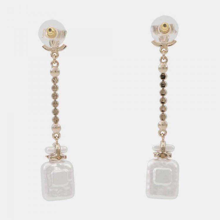Pre Owned Chanel Perfume Bottle Swing Earrings Metal Rhinestone