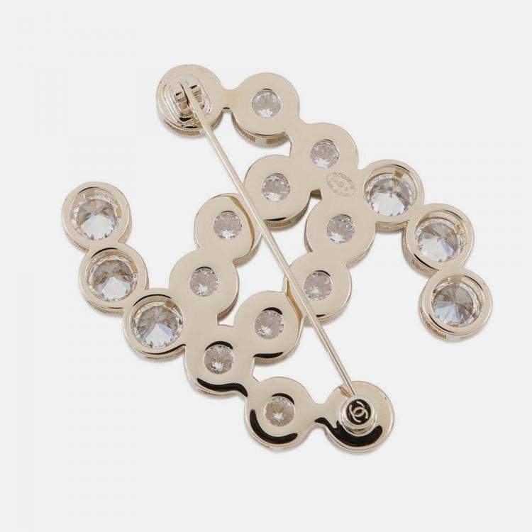 مملوكة مسبقًا Chanel CC Logo Rhinestone Gold Plated Brooch 