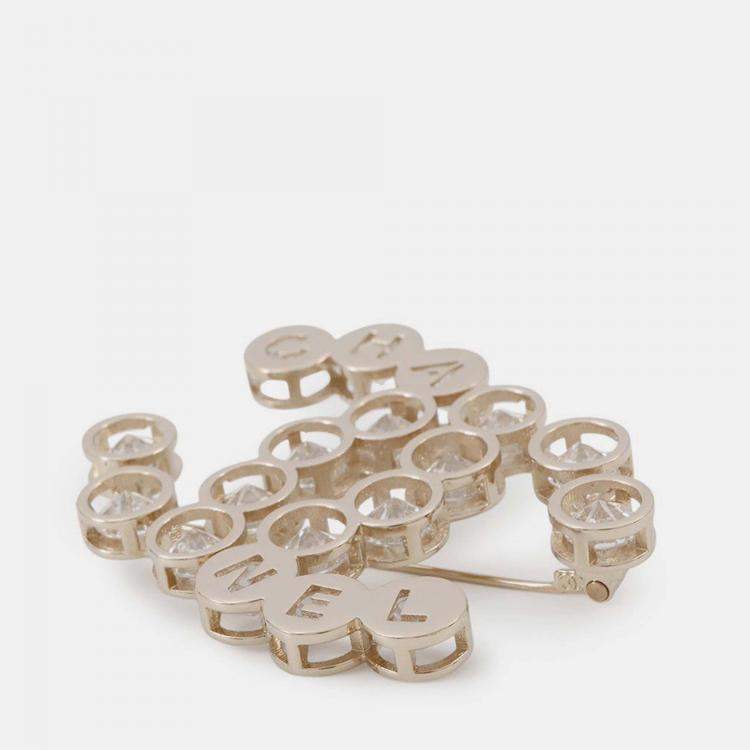 مملوكة مسبقًا Chanel CC Logo Rhinestone Gold Plated Brooch 