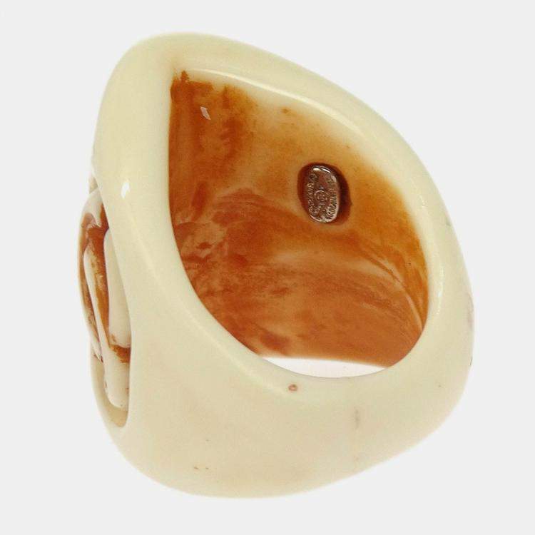 Pre Owned Chanel Ring Acrylic Off-white #52