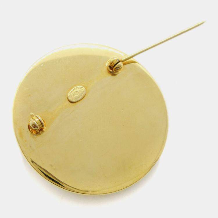 Pre Owned Chanel Medallion Turnlock Brooch Pin Gold