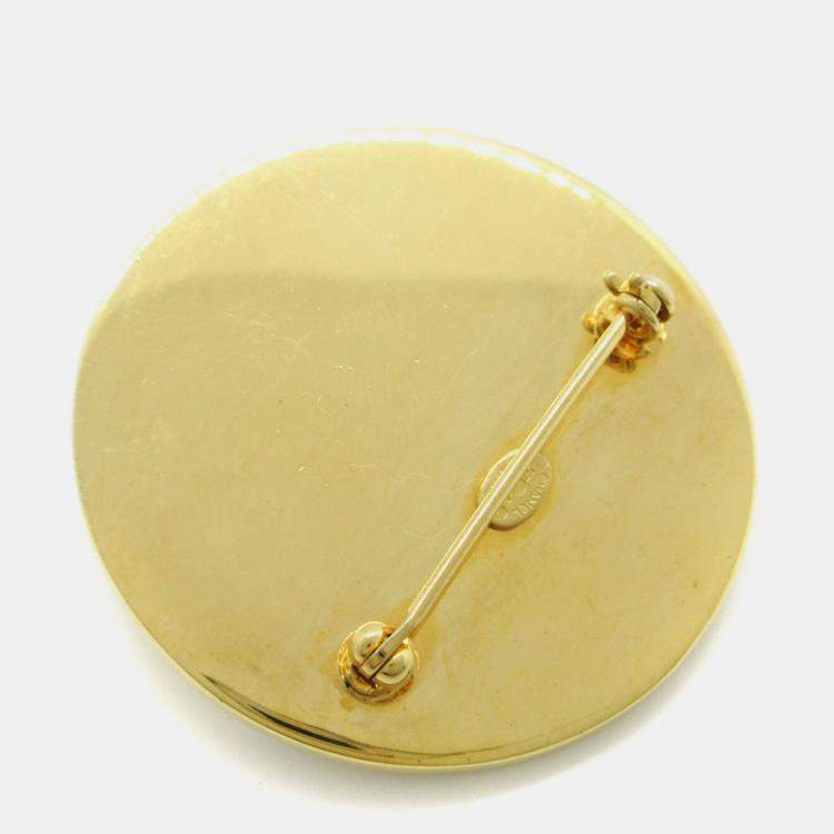 Pre Owned Chanel Medallion Turnlock Brooch Pin Gold