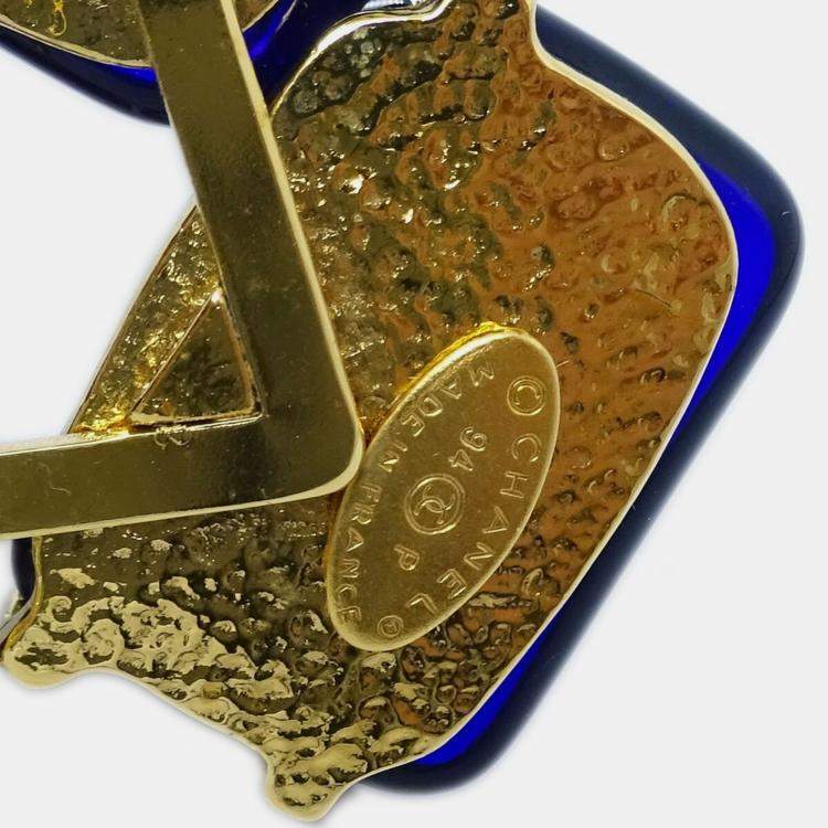Pre Owned Chanel Gripoix Brooch Pin Gold Blue