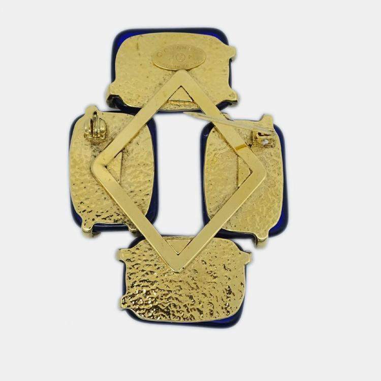 Pre Owned Chanel Gripoix Brooch Pin Gold Blue