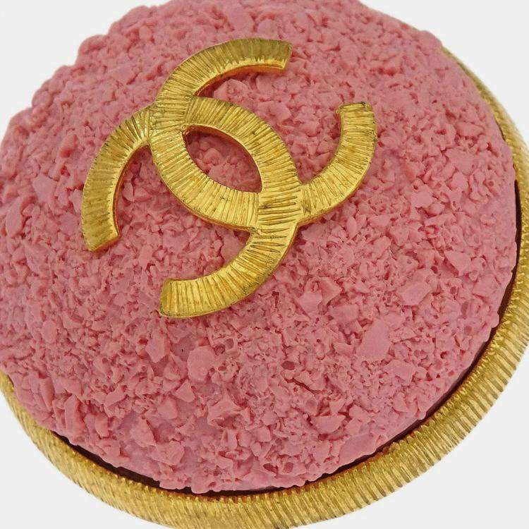 Pre Owned Chanel Gold Pink Button Earrings Clip-On