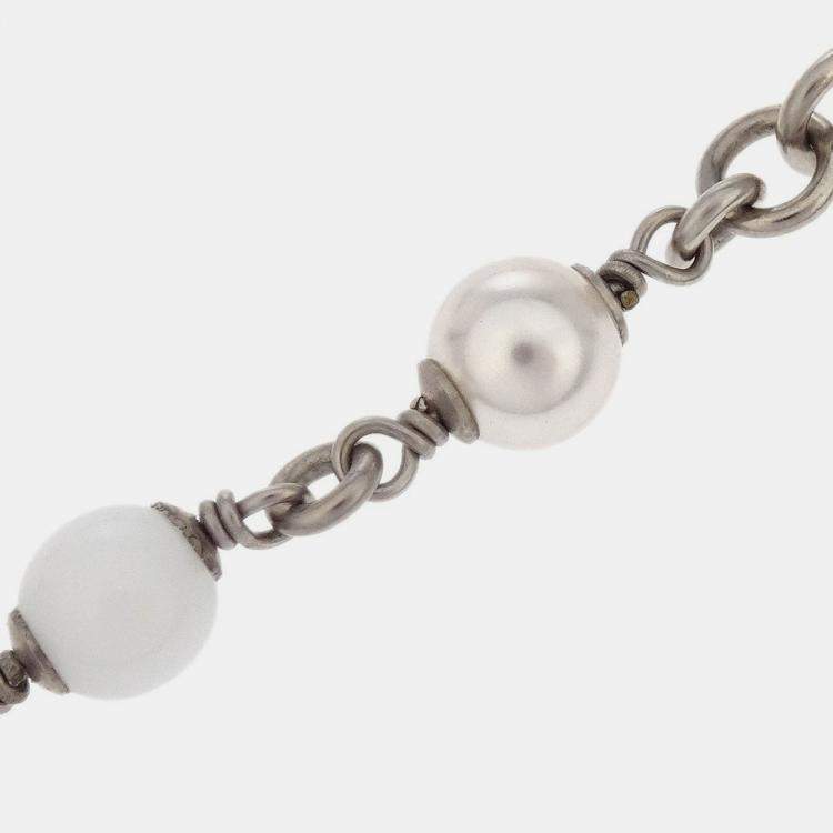 Pre Owned Chanel CC Chain Bracelet Silver Artificial Pearl