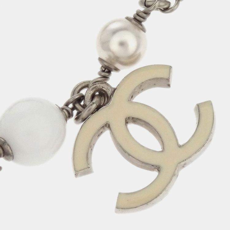 Pre Owned Chanel CC Chain Bracelet Silver Artificial Pearl