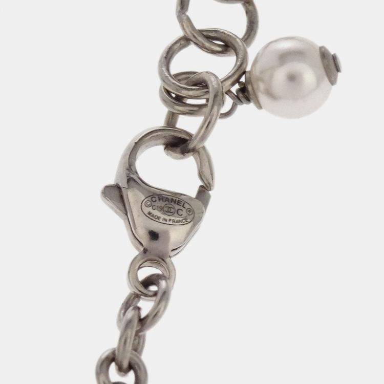 Pre Owned Chanel CC Chain Bracelet Silver Artificial Pearl