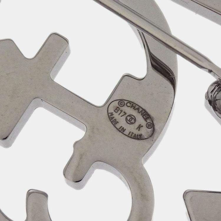 Pre Owned Chanel Brooch Pin Rhinestone Silver Red B17K