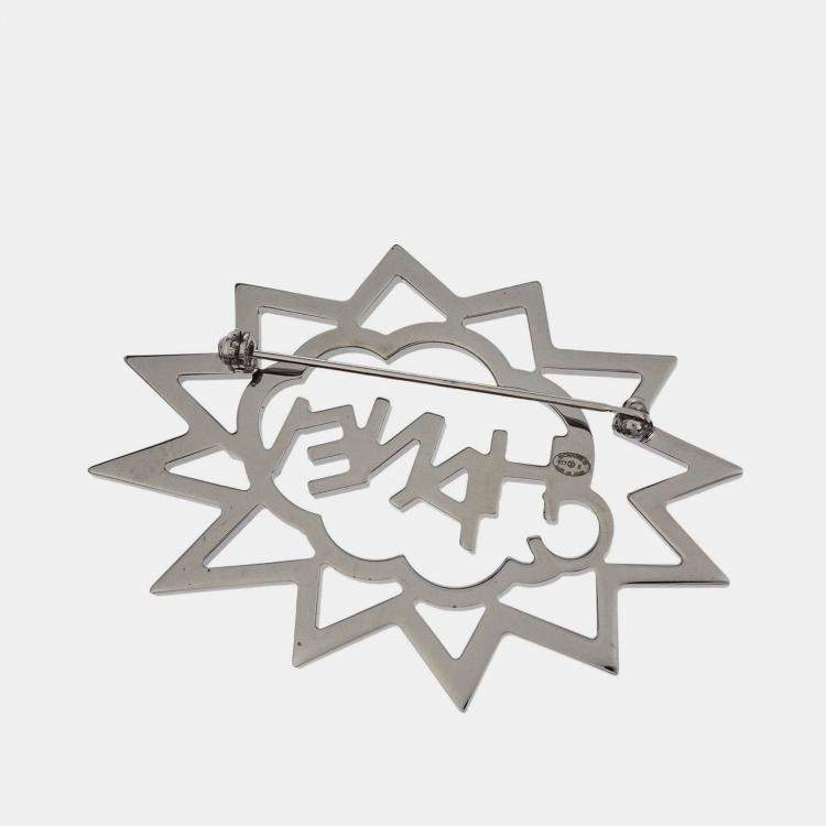 Pre Owned Chanel Brooch Pin Rhinestone Silver Red B17K