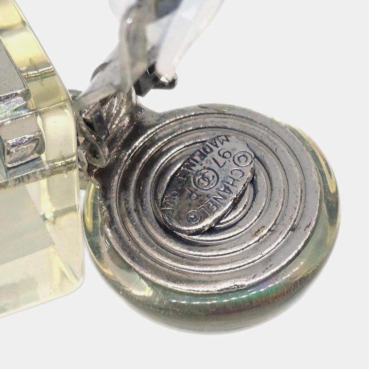 Pre Owned Chanel Dangle Cube Earrings Clip-On Clear