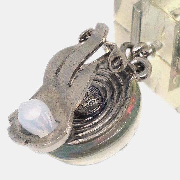 Pre Owned Chanel Dangle Cube Earrings Clip-On Clear