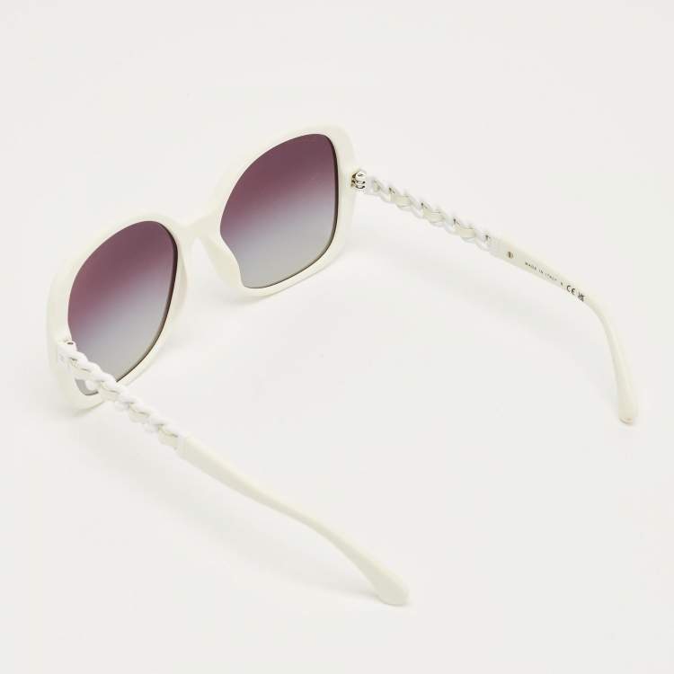 مملوكة مسبقًا Chanel White/Grey Gradient 5470 Q Chain Oversized Sunglasses