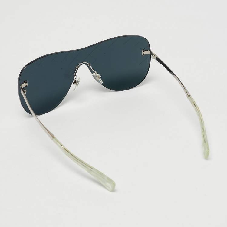 Pre Owned Chanel Black Mirrored 71158 Quilted Rimless Shield Sunglasses