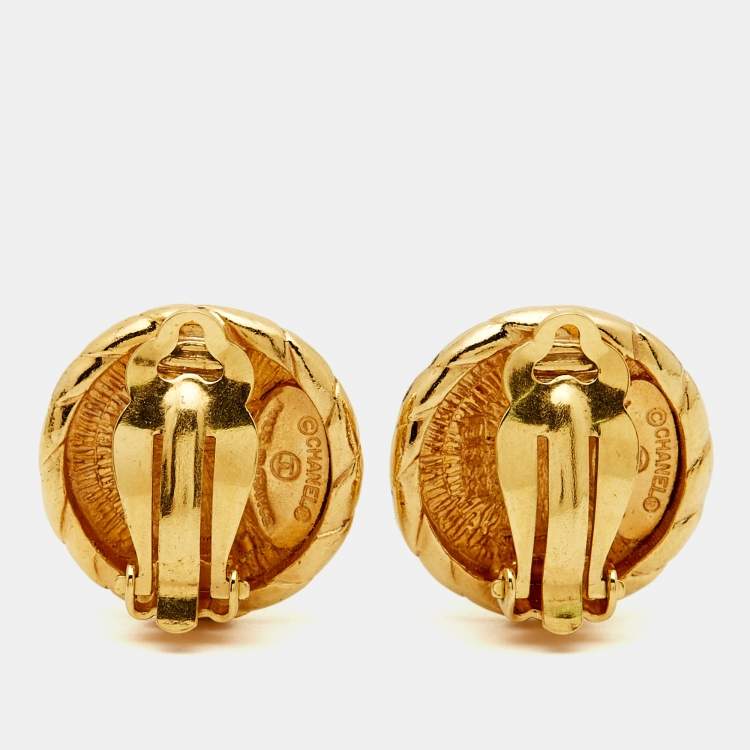 Pre Owned Chanel CC Gold Tone Earrings