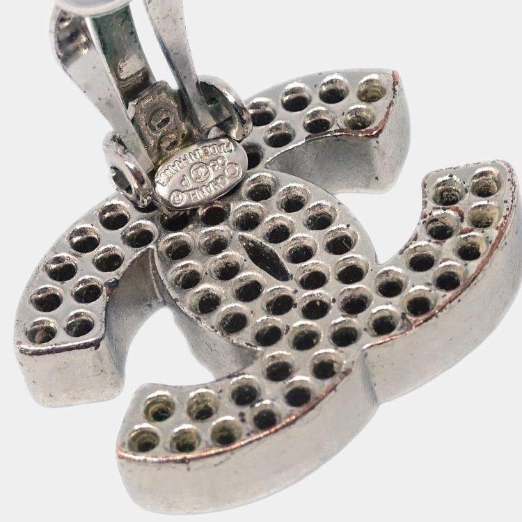 Pre Owned Chanel CC Earrings Clip-On Silver