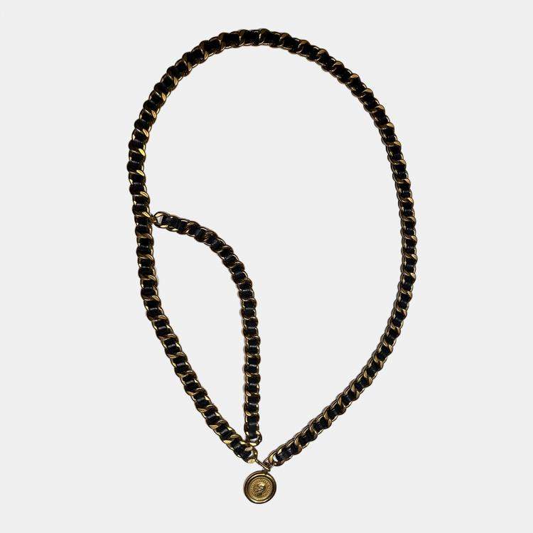 Pre Owned حزام كوكو 94A جلد بتاج مزدوج قديم 109 سم