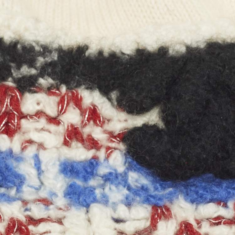 Pre Owned Chanel White Intarsia Cashmere Knit Beanie 