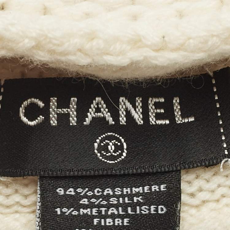 Pre Owned Chanel White Intarsia Cashmere Knit Beanie 