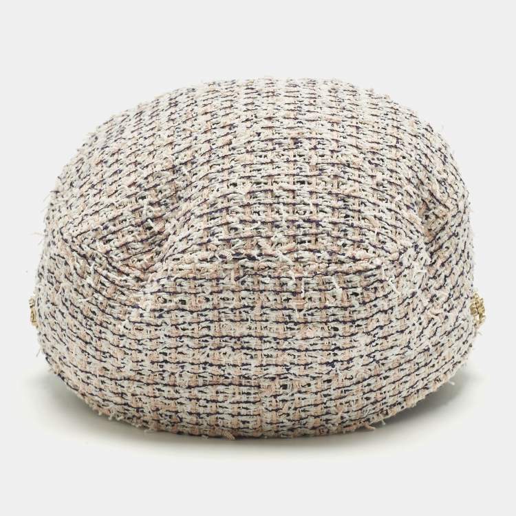 Pre Owned Chanel Pink Leather Trim Tweed Cap S