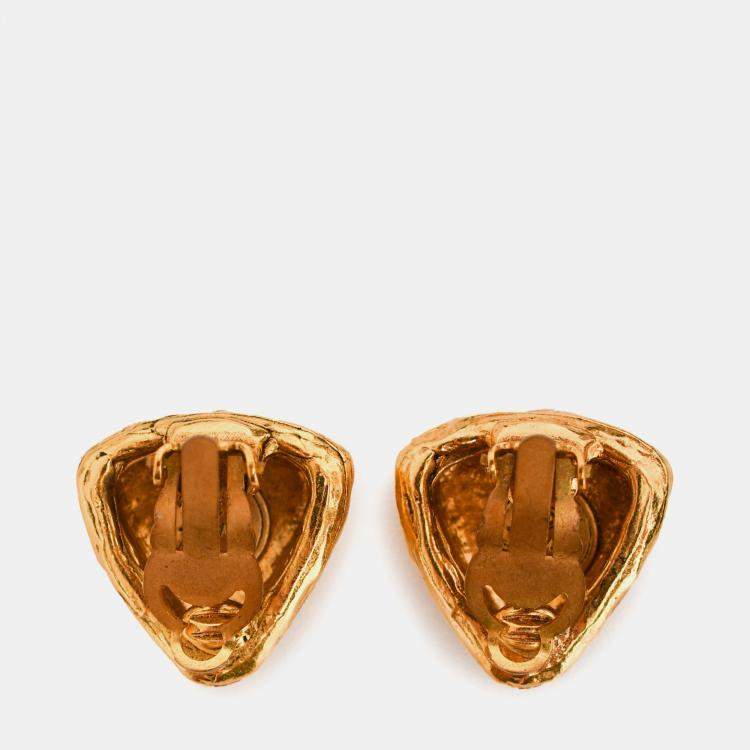 Pre Owned Chanel Gold Tone Triangle Clip-on Earrings