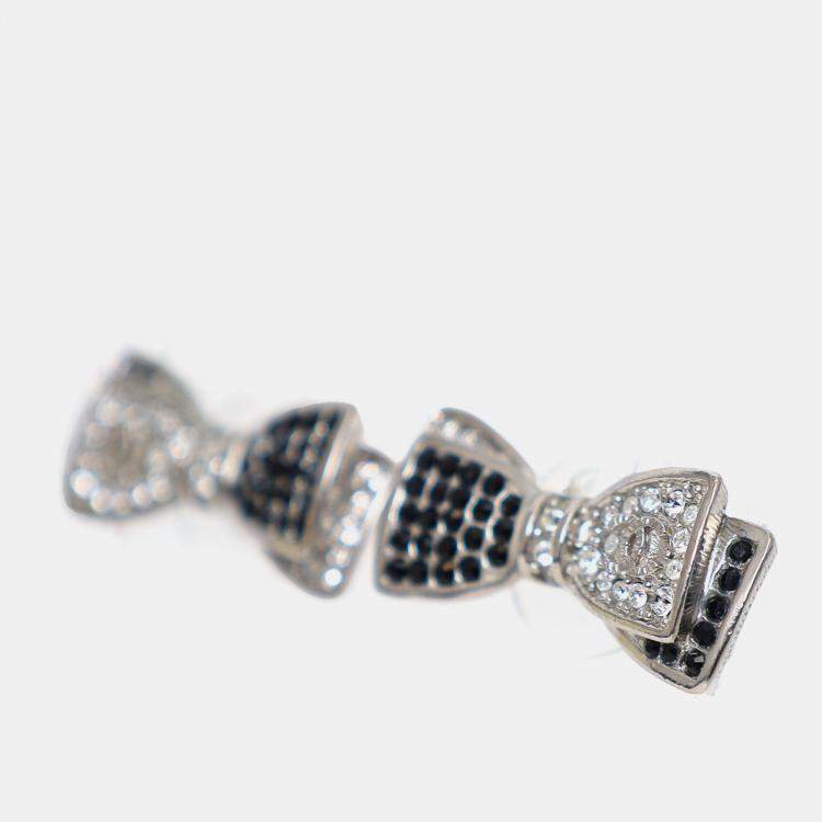 Pre Owned Chanel 2017 Black/Silver Crystal Bow Earrings