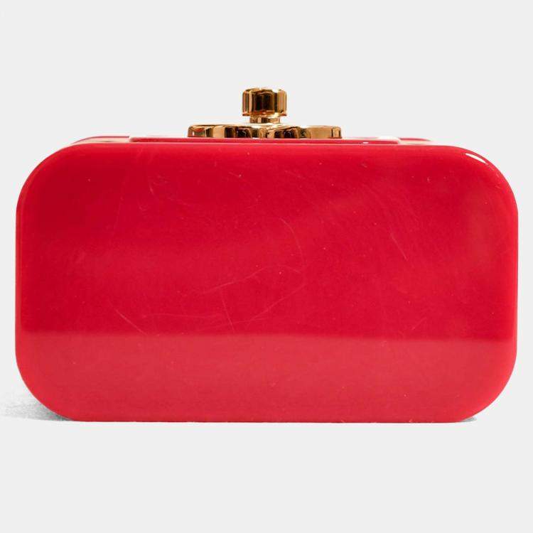 Pre Owned Chanel 2022 Magenta Resin Mini Vanity Case Pendant Chain Necklace