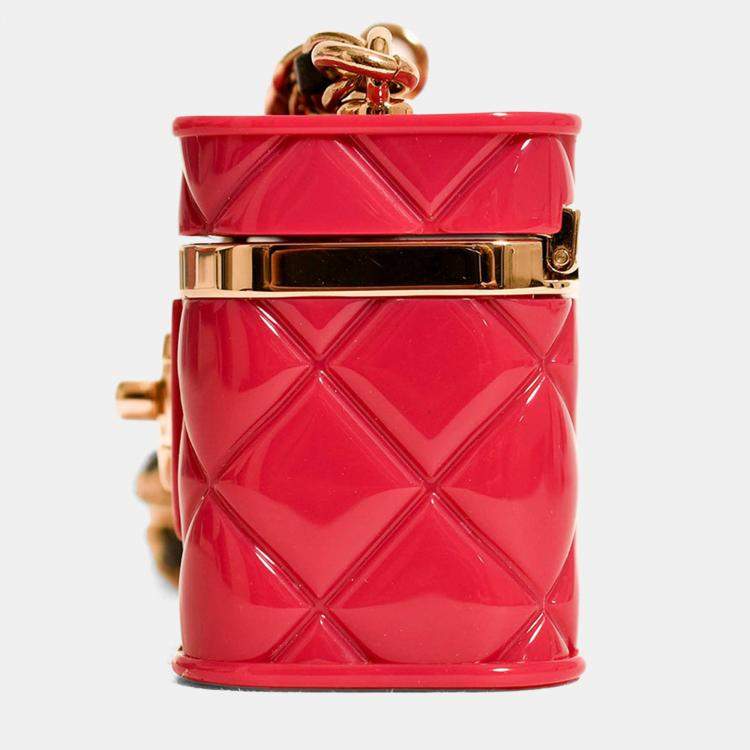 Pre Owned Chanel 2022 Magenta Resin Mini Vanity Case Pendant Chain Necklace