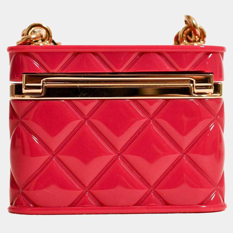 Pre Owned Chanel 2022 Magenta Resin Mini Vanity Case Pendant Chain Necklace
