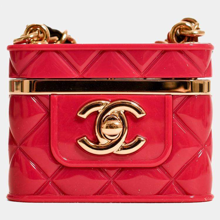 Pre Owned Chanel 2022 Magenta Resin Mini Vanity Case Pendant Chain Necklace
