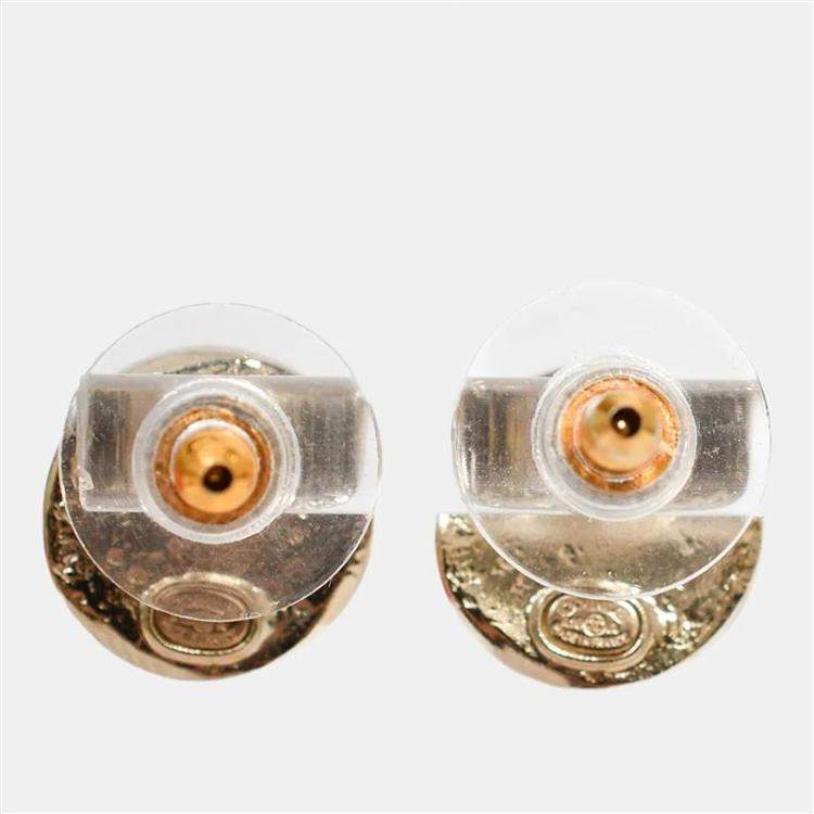 Pre Owned Chanel Gold Tone Round Crystal Embellished Earrings