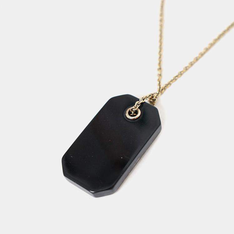 Pre Owned Chanel Black Plastic Coco Chanel Pearl Tag Necklace