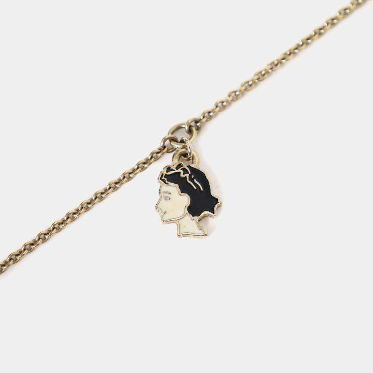 Pre Owned Chanel Black Plastic Coco Chanel Pearl Tag Necklace