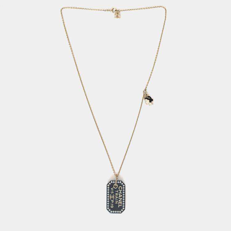Pre Owned Chanel Black Plastic Coco Chanel Pearl Tag Necklace