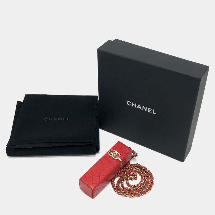 Pre Owned Chanel Coco Mark Cc Lip Case Chain Shoulder Bag Leather Red