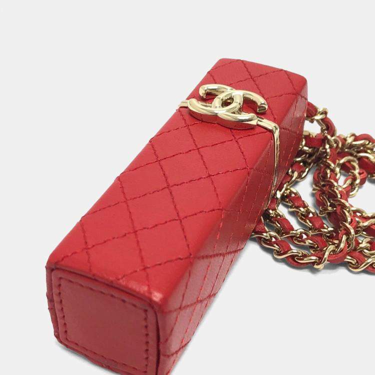 Pre Owned Chanel Coco Mark Cc Lip Case Chain Shoulder Bag Leather Red