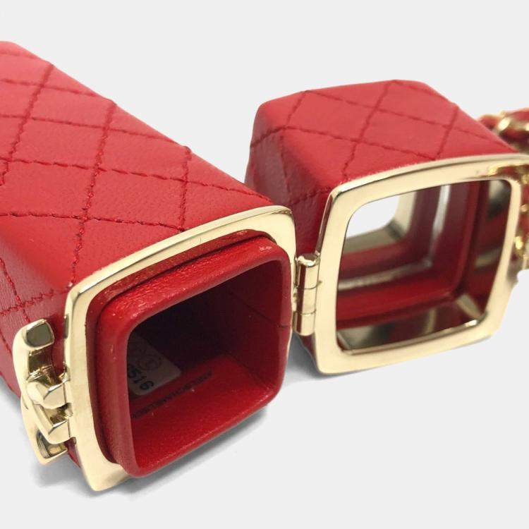 Pre Owned Chanel Coco Mark Cc Lip Case Chain Shoulder Bag Leather Red