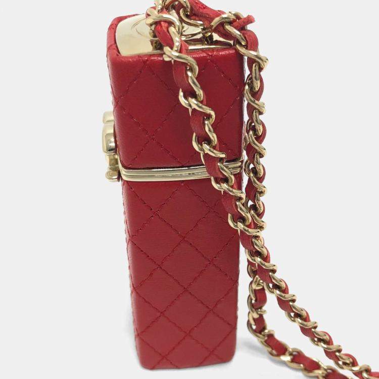 Pre Owned Chanel Coco Mark Cc Lip Case Chain Shoulder Bag Leather Red
