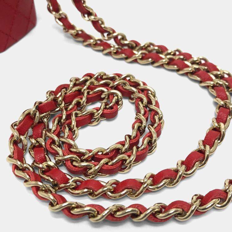 Pre Owned Chanel Coco Mark Cc Lip Case Chain Shoulder Bag Leather Red