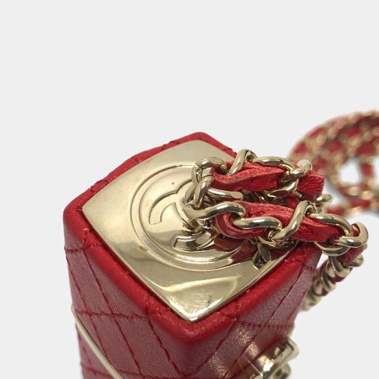 Pre Owned Chanel Coco Mark Cc Lip Case Chain Shoulder Bag Leather Red