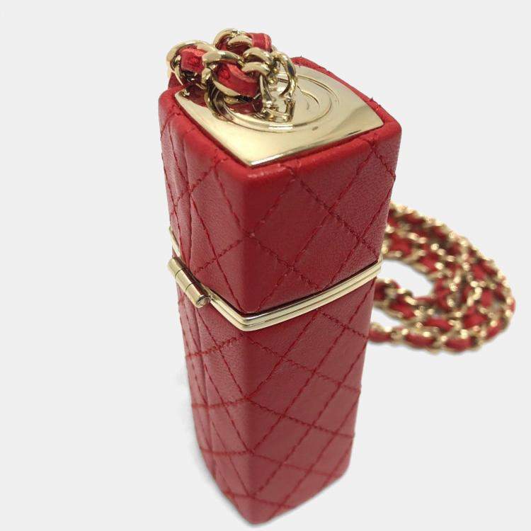 Pre Owned Chanel Coco Mark Cc Lip Case Chain Shoulder Bag Leather Red