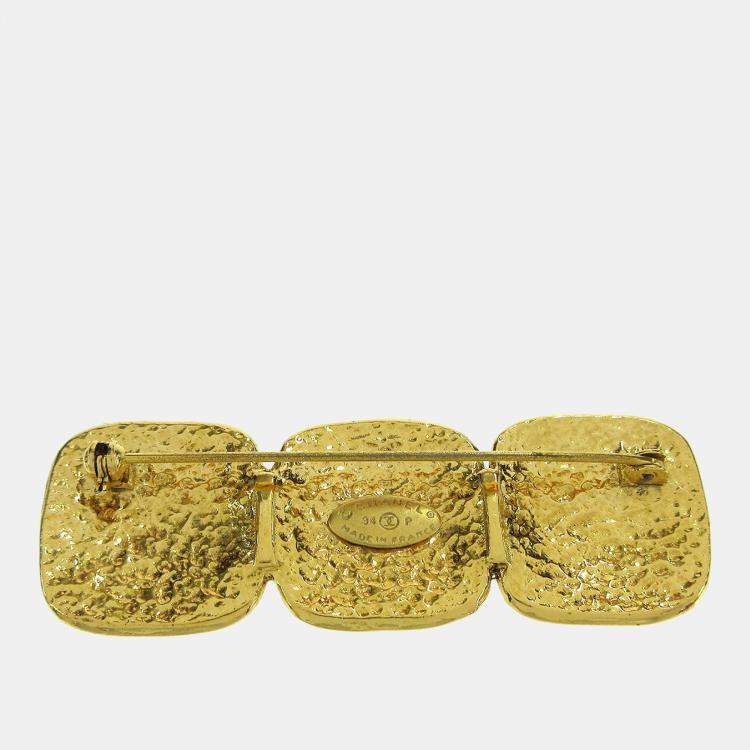 Pre Owned Chanel Triple CC Brooch Pin Gold
