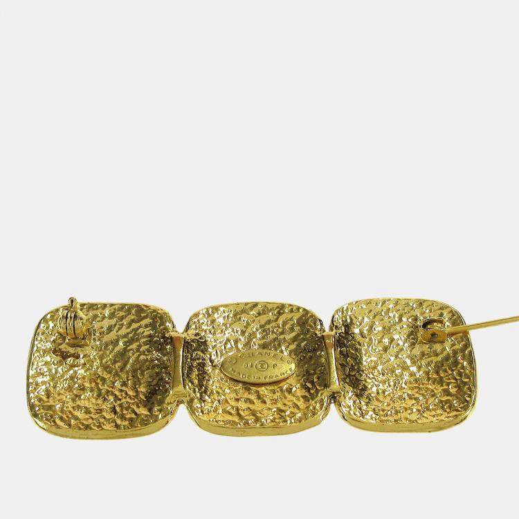 Pre Owned Chanel Triple CC Brooch Pin Gold