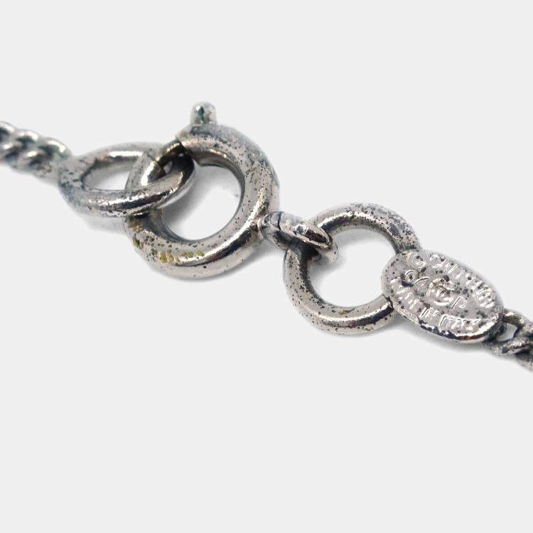 Pre Owned Chanel CC Cassette Tape Chain Pendant Necklace Rhinestone Silver