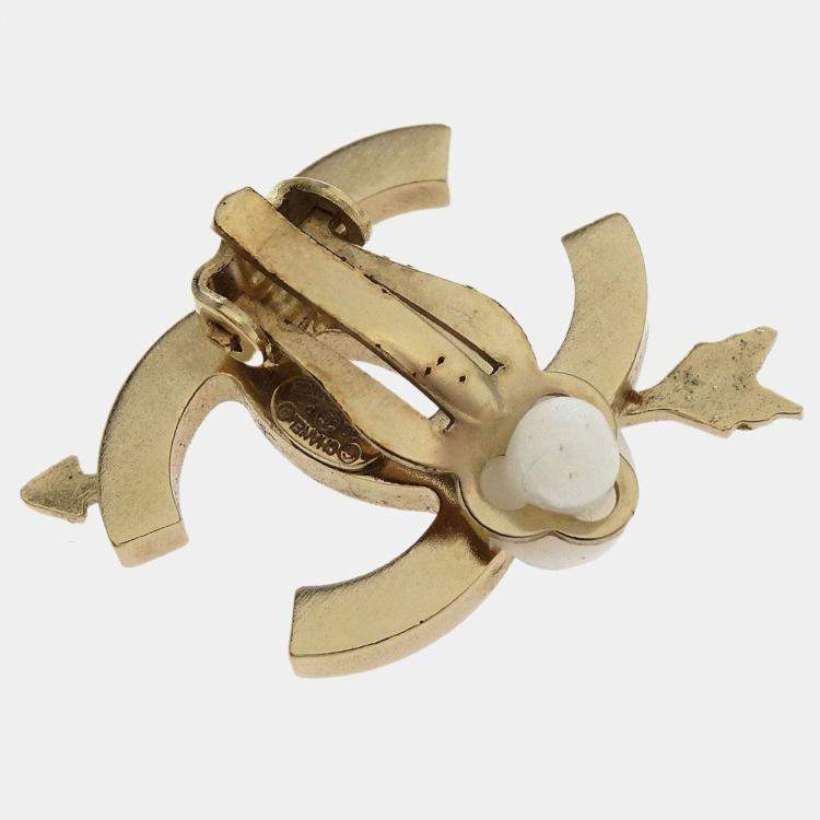 Pre Owned Chanel Gold CC And Arrow Earrings Clip-On