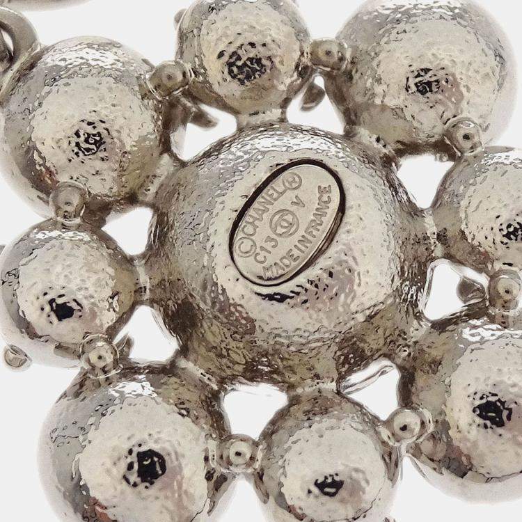 Pre Owned Chanel Rhombus Dangle Piercing Earrings Silver Rhinestone